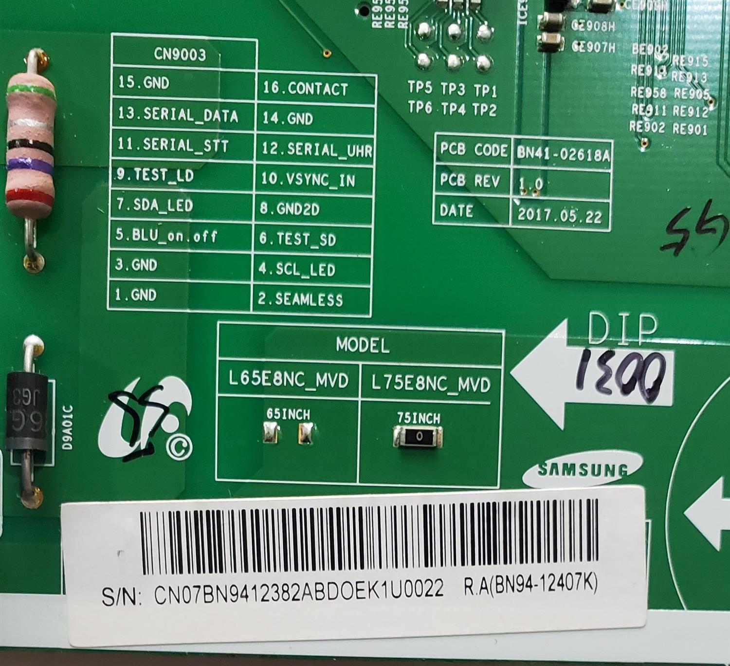 LED DRIVER PARA TV SAMSUNG ORIGINAL / NUMERO DE PARTE BN94-12382A / BN41-02618A / BN9412382A / L75E8NC_MVD / PANEL CY-QM075FLAV2H / MODELOS QN75Q7FAMFXZA AA01 / QN75Q9FAMFXZA AA01  - Imagen 2